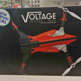 Orange and black quadcopter drone with foldable propellers and VOLTAGE 500 branding