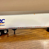 Diecast freight trailer replica with white side panel and red stripe details