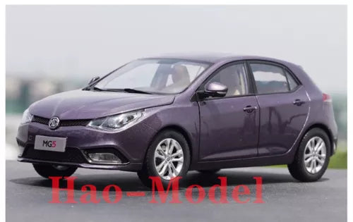 1:18 MG MG5 diecast model car, purple front three-quarter view with silver wheels