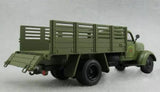 Army green diecast military truck model with open cargo bed and front lights