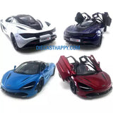Set of four 1:36 scale diecast sports cars in white, blue, red, purple.