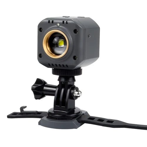 Drone night flight light with gray housing, circular lens, and mounting bracket