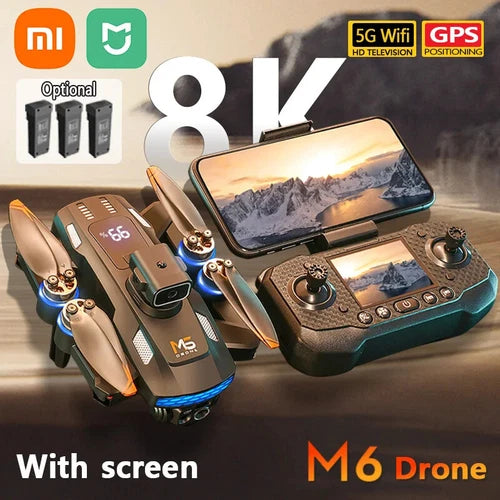 FPV drone with remote controller and large display, teal and brown body
