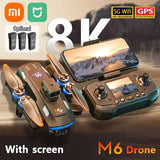 FPV drone with remote controller and large display, teal and brown body