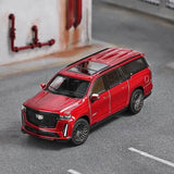 Red 1/64 Escalade ESV diecast SUV model, front three-quarter view