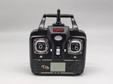 Syma drone transmitter remote, black 2.4G, front with antenna and dual controls