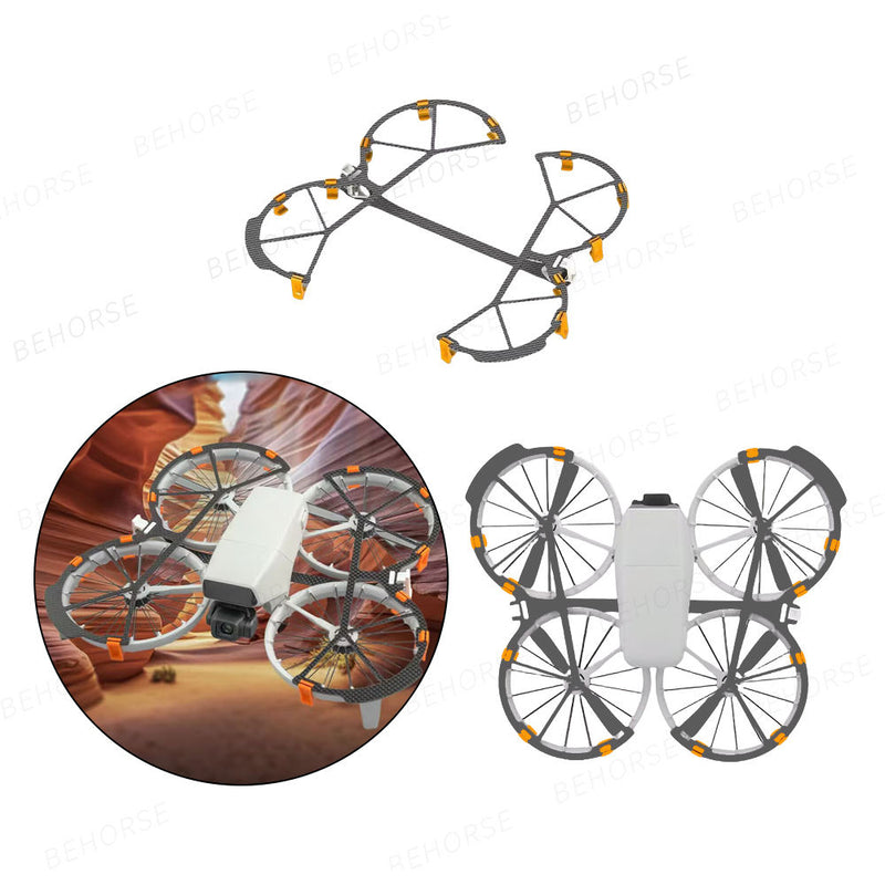 Full surround propeller guard for DJI FLIP drone, grey arms with yellow mounts
