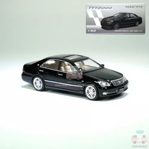 1:64 Toyota Crown 2007 diecast model car, black sedan with detailed wheels