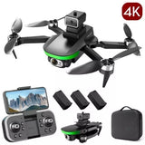 Mini 4K camera drone with four propellers, controller, spare batteries, and carrying case