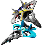 RC stunt jet toy plane with blue and gray body and red/blue LED lights