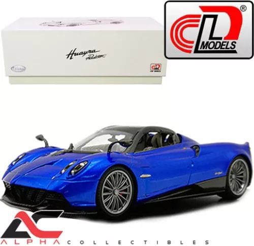 Blue roadster diecast car with black front splitter and side mirrors