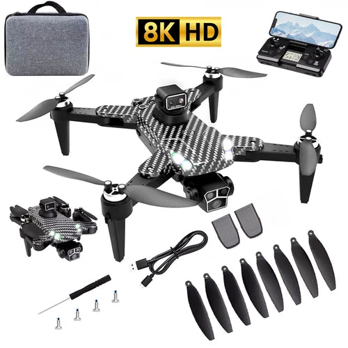 Foldable quadcopter drone with HD camera, four propellers and spare blades, case