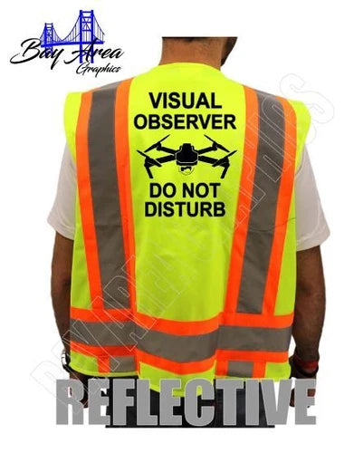 Neon safety vest with reflective strips and 'VISUAL OBSERVER' back text