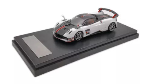 1:64 white Pagani Huayra BC roadster diecast model on black display base