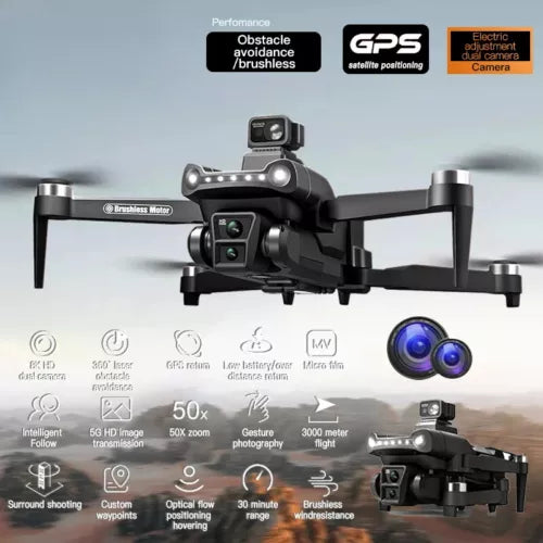 Foldable GPS drone with HD camera, obstacle avoidance sensors and landing legs