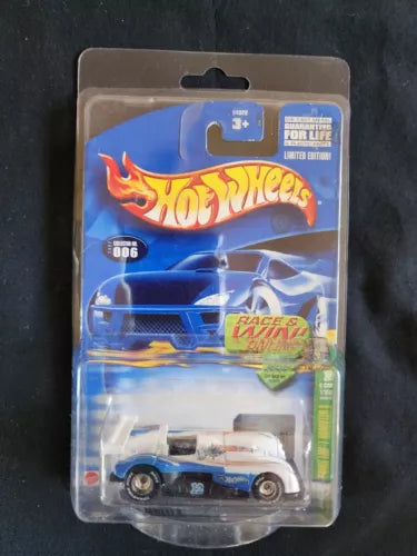 1:64 Hot Wheels diecast roadster, blue/white in blister pack