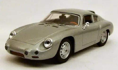 1:43 scale diecast Porsche Abarth GS model car, gray with white wheels
