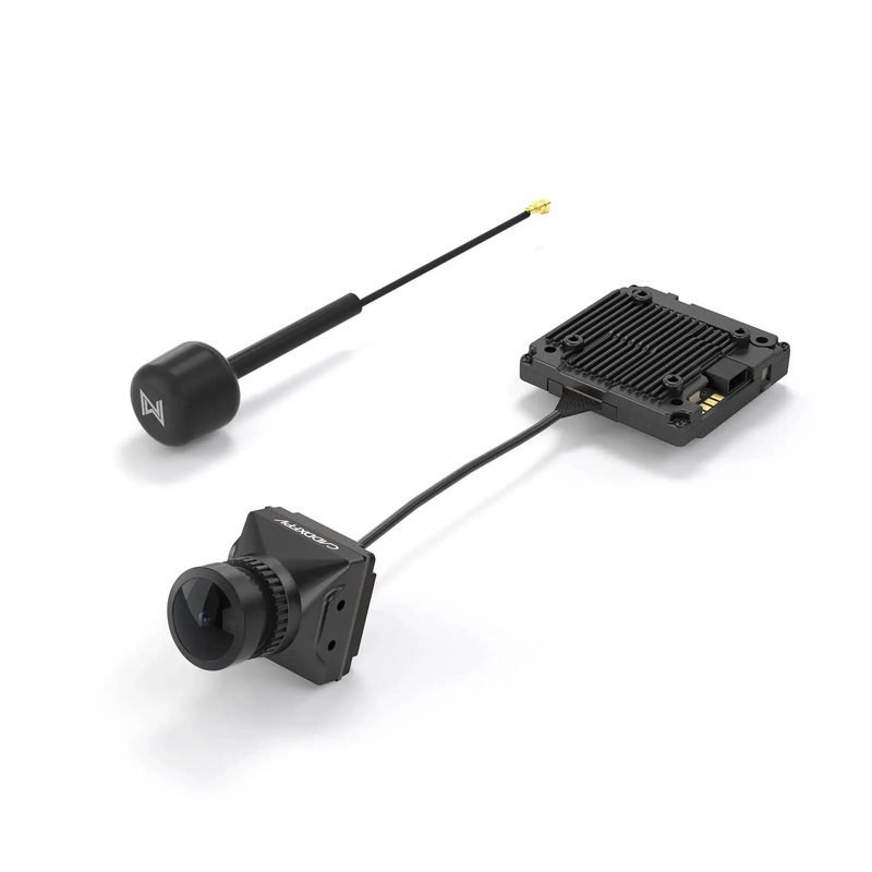 FPV drone camera kit with wide-angle lens and black mounting housing