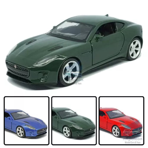 Green Jaguar F-type coupe diecast model car with alloy wheels