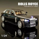 1:24 Rolls Royce Phantom Mansory diecast car, dark green, chrome grille, lit headlights