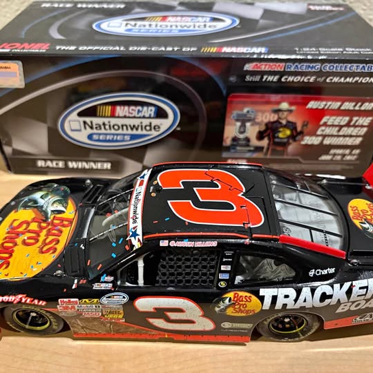 NASCAR diecast race car with #3 Austin Dillon signature, front view, red and black