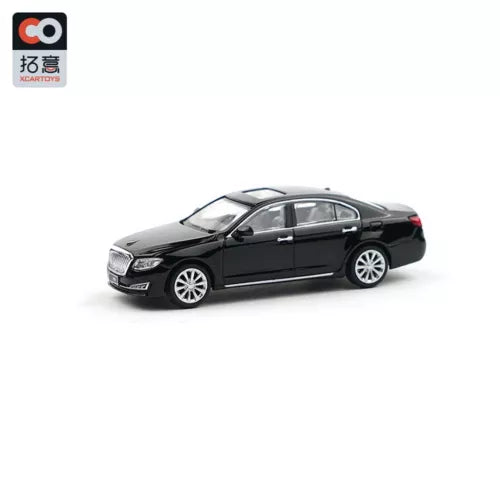 1/64 black diecast sedan car model with silver wheels and chrome details