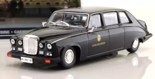 Diecast limousine model car, dark gray/black with chrome grille and four doors
