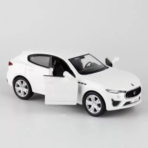 1:36 Maserati Levante GTS diecast model car, white with front door open