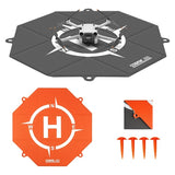 Drone landing pad, orange hexagonal helipad with large H logo and mounting holes