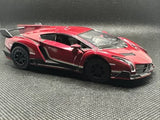 Red diecast Lamborghini Veneno model car with raised door, 1:36 scale