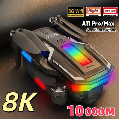 Dual-camera obstacle avoidance drone with multicolor LED lights and front camera module