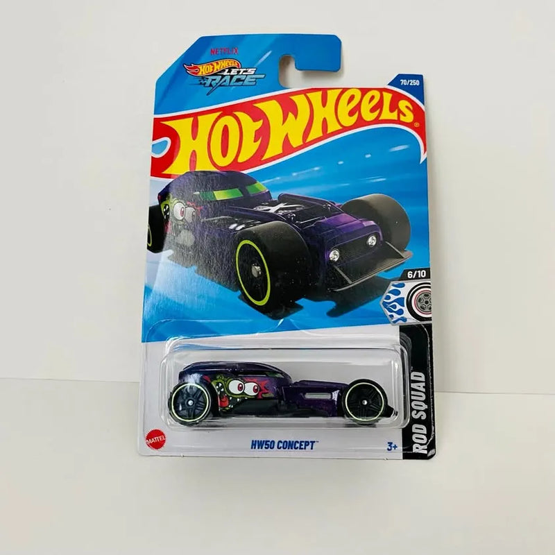 Purple and black die-cast concept toy car in blister