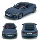 Gray diecast metal model car with front and rear views, 1:36 scale, sports EV