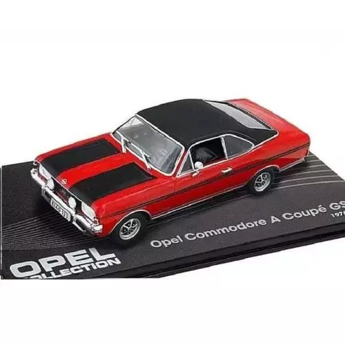 Red and black diecast Opel Commodore A coupe model with chrome grille and wheels