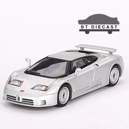 MINI GT diecast model car, light silver-gray sports car front three-quarter view