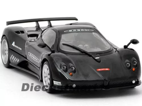 Black PAGANI Zonda F diecast model car, front 3/4 view, 1:24 scale