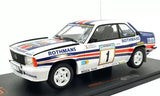 Diecast race car model, white with blue/red stripes, number 1 on front fender