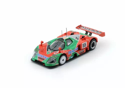 1/64 diecast Mazda 787B race car model, green and orange #55