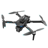 Foldable mini quadcopter drone with dual camera module and four propellers
