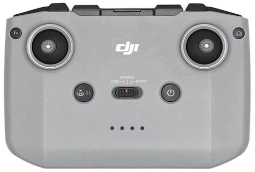 DJI drone remote controller in gray with dual control sticks and buttons