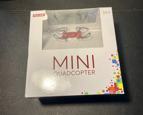 KOO ME mini quadcopter drone in retail box, red and white packaging
