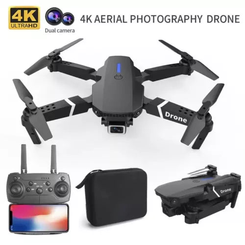 Black 4K dual-camera professional quadcopter drone with controller and carrying case