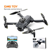 Grey remote control quadcopter drone with 4 propellers, camera module on body