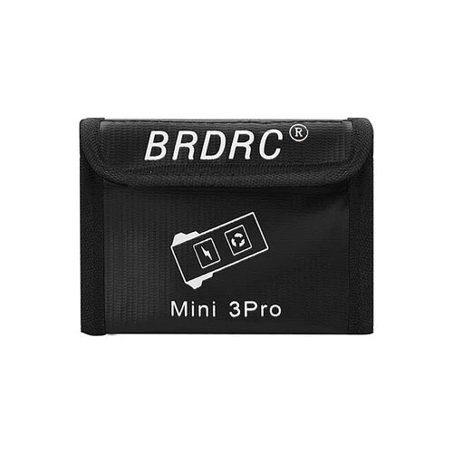 Explosion-safe storage pouch for Mini 3 Pro batteries, black fabric with BRDRC logo