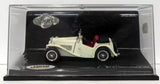 Cream MGTC diecast car model in display case