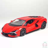 1/36 red diecast model car with black wheels and tinted windows