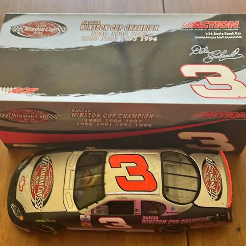NASCAR diecast race car, white body with red #3 and black windows