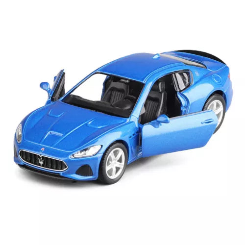 1:36 Maserati GranTurismo MC blue diecast model car with open door