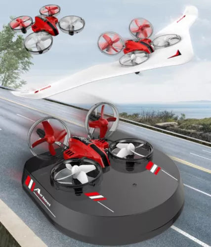 RC quadcopter drone with four propellers, red and black