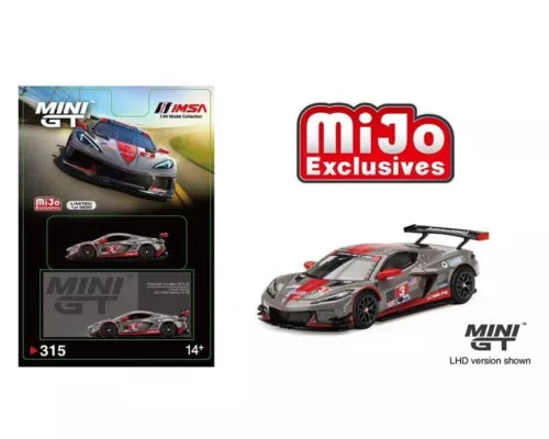 1:64 diecast race car toy, red and black Chevrolet Corvette C8.R with #3 decals